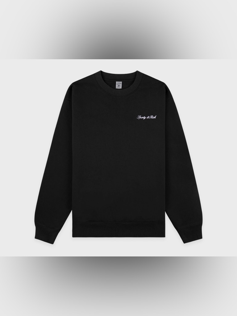 Sporty And Rich Signature Logo Embroidered Crewneck - Black/White